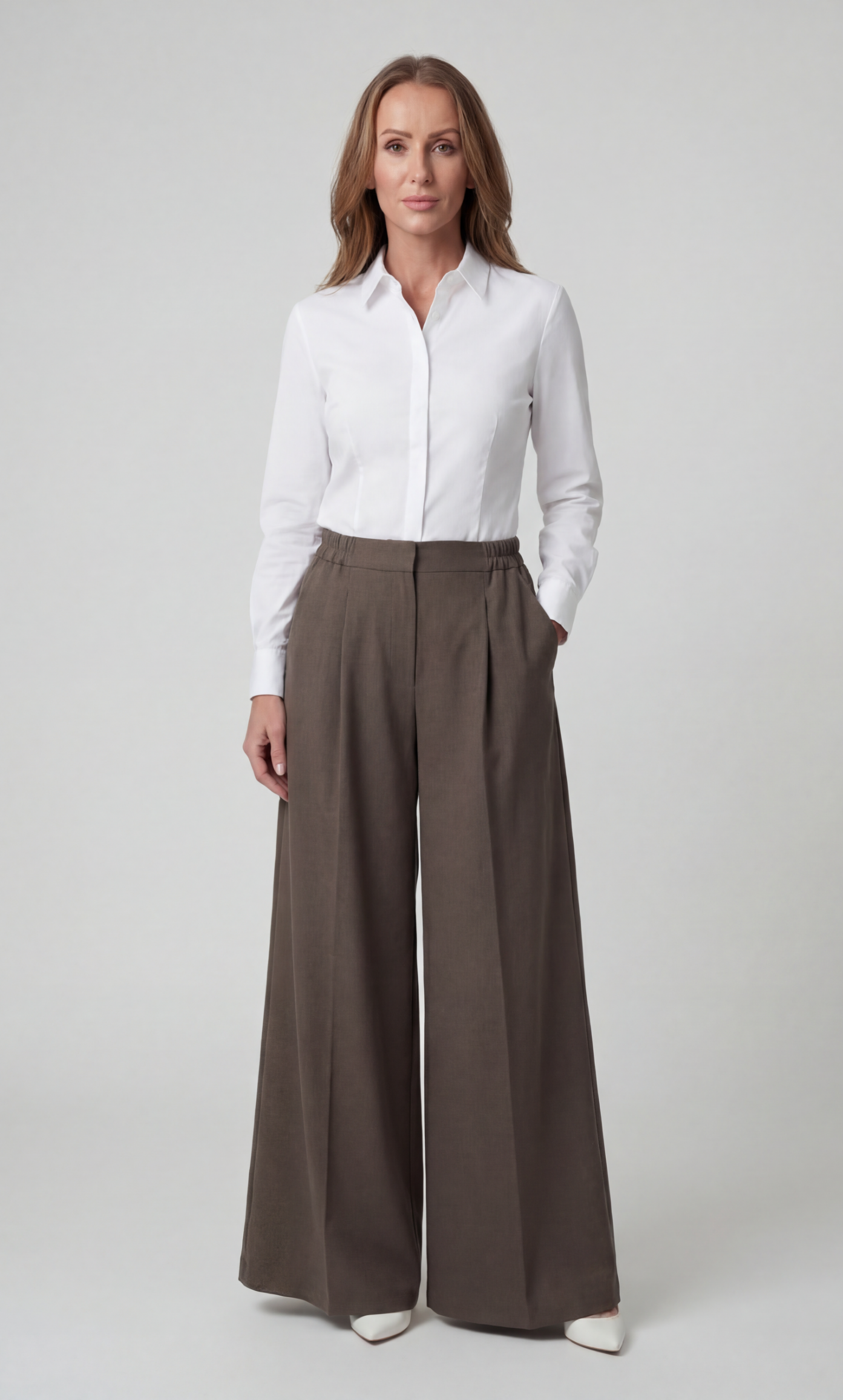 Široké culotte nohavice - hnedá